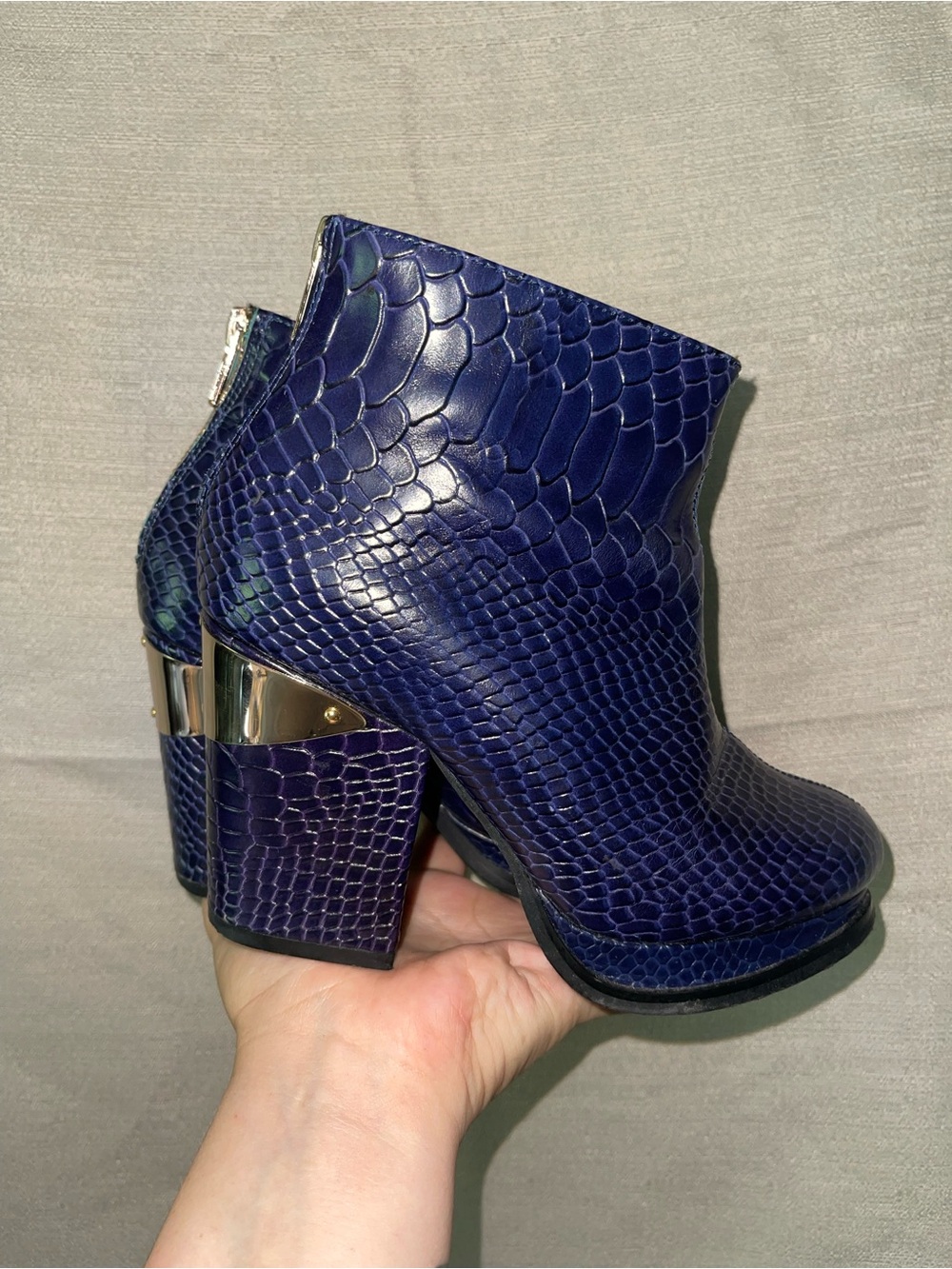 Sol Sana Deep Navy Faux-Snake Ankle Booties with Metallic Heel Band